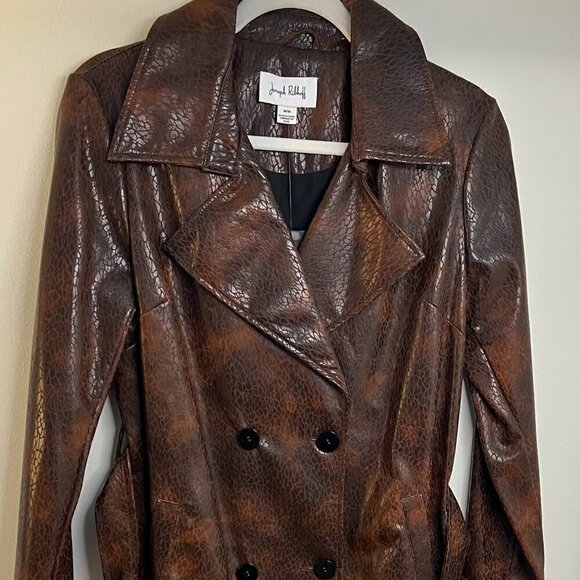 Joseph Ribkoff Brown Faux Leather Belted Double-Breasted Coat Size M - Picture 11 of 11